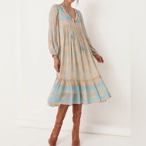 Spell & the Gypsy Collective Juniper Boho Midi Dress Eggshell Blue M Medium 6 8